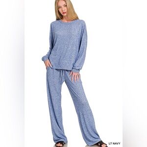 ZENANA NWT Top & Pant set melange Lt Blue Hacci Size small - Large